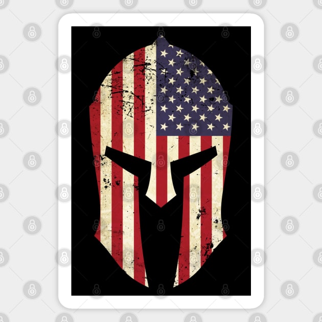 Spartan Helmet American Flag Distressed Warrior Magnet by Beltschazar